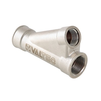 Тройник VALTEC косой, для гильзы под погружной датчик 3/4x1/2 дюйма внутренняя, никелированная латунь Тройник VALTEC косой, для гильзы под погружной датчик 3/4x1/2 дюйма внутренняя, никелированная латунь