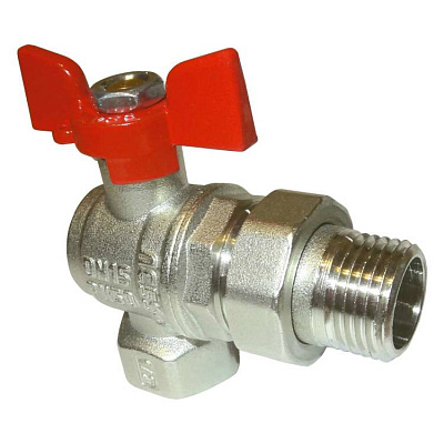 Кран шаровой Valfex латунный PREMIUM для ВОДЫ угловой американка 1/2 ВР/НР бабочка, никелированный 11Б27фт1М