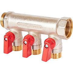 Коллектор Stout с шаровыми кранами 3/4x1/2 с 3 отводами, красный, SMB 6210 341203