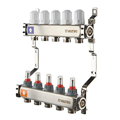 Коллекторная группа VALTEC из нержавеющей стали с регул. клап. и расх., 1х5 вых. Евроконус 3/4 (без сервис. гр.) (VTc.579.EMN.0605)