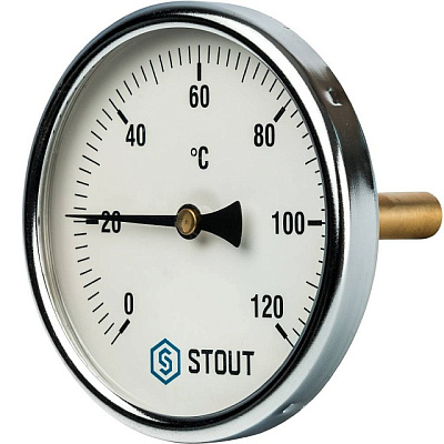 Термометр Stout биметаллический с погружной гильзой 75 мм , D100 мм, 0...120, 1/2
