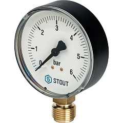 Манометр Stout радиальный, 6 бар, 80 мм, 1/2