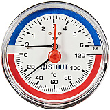 Термоманометр Stout аксиальный с автоматическим запорным клапаном, Dn 80 мм 1/2 , 0...120C, 0-6 бар