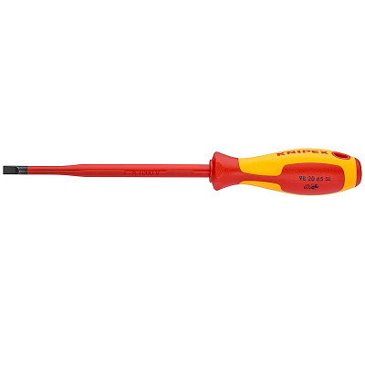 Отвертка KNIPEX SL6.5x1.2 шлицевая тонкая VDE, длина лезвия 150 мм, 262 мм, диэлектрическая, 2-компонентная рукоятка