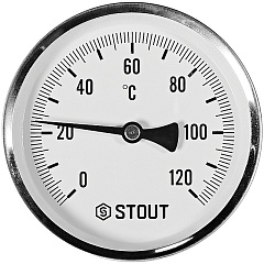 Термометр Stout биметаллический с погружной гильзой 75 мм, Dn 100 мм, 1/2 , 0...120С