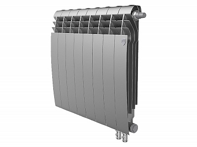 Биметаллический секционный радиатор отопления Royal Thermo Biliner 500 / Silver Satin / 8 секций нижнее правое подключение