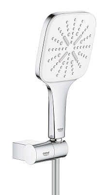 Душевой набор Grohe Rainshower SmartActive 130 Cube III (квадратный ручной душ, настенный держатель, шланг 1500 мм), белая луна 26588LS0