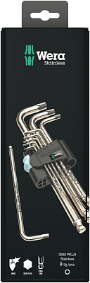 Набор Г-образных ключей WERA 3950/9 PKL Hex-Plus Stainless 1 SB нерж., с шаром, 9 пр., 1.5/2/2.5/3/4/5/6/8/10 мм Набор Г-образных ключей WERA 3950/9 PKL Hex-Plus Stainless 1 SB нерж., с шаром, 9 пр., 1.5/2/2.5/3/4/5/6/8/10 мм