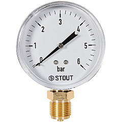 Манометр Stout радиальный, Dn 80 мм 1/2 , 0...6 бар, кл.2.5