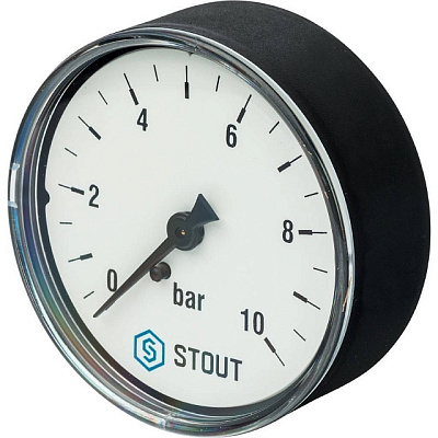 Манометр Stout аксиальный, 10 бар, 63 мм, 1/4 Манометр Stout аксиальный, 10 бар, 63 мм, 1/4