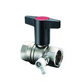 Кран шаровой Oventrop Optibal DN 25, ВР-ВР, черная пластиковая рукоятка, со штуцером для слива, резьба 1/4