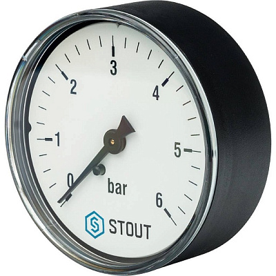 Манометр Stout аксиальный, 6 бар, 63 мм, 1/4 Манометр Stout аксиальный, 6 бар, 63 мм, 1/4