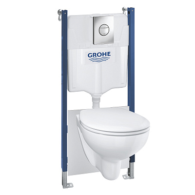 Система инсталляции Grohe Solido Compact с подвесным унитазом Bau Ceramic, 5 в 1 в сборе Система инсталляции Grohe Solido Compact с подвесным унитазом Bau Ceramic, 5 в 1 в сборе