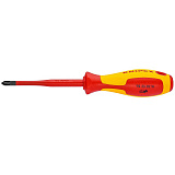 Отвертка KNIPEX тонкая VDE Pozidriv PZ 2 крестовая, длина стержня 100 мм, 212 мм, диэлектрическая, 2-компонентная рукоятка