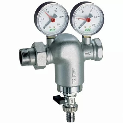 Фильтр для воды FAR 1 1/4 НР-ВР, с манометром, 300мкм, Max: 95 C, 25 бар