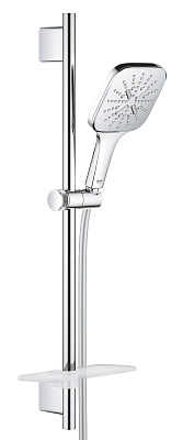 Душевой гарнитур Grohe Rainshower SmartActive Cube 130 III, душевая штанга 600 мм, шланг 1750 мм, полочка, хром 26583000