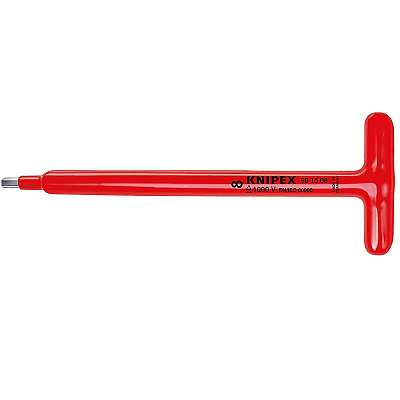 Отвертка KNIPEX VDE с Т-образной рукояткой для винтов с профилем внутренний шестигранник , HEX 8 мм, длина Т-рукоятки 90 мм, 250 мм, диэлектрическая