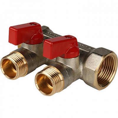 Коллектор Stout с шаровыми кранами 3/4x1/2 с 2 отводами, красный, SMB 6200 341202 Коллектор Stout с шаровыми кранами 3/4x1/2 с 2 отводами, красный, SMB 6200 341202