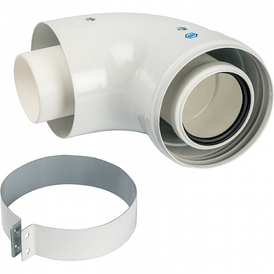 Конденсационное колено Stout 90 градусов DN60/100 м/п PP-FE c хомутом (совместим. с Vaillant, Ariston)
