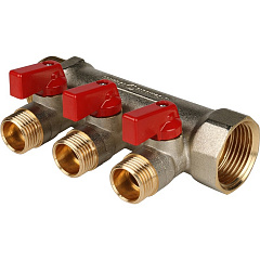 Коллектор Stout с шаровыми кранами 1x1/2 с 3 отводами, красный, SMB 6200 011203