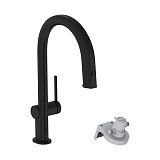 Смеситель для кухни Hansgrohe Aqittura M91 вытяжной излив FilterSystem 210 подключение к фильтру, черный матовый 76803670