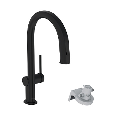 Смеситель для кухни Hansgrohe Aqittura M91 вытяжной излив FilterSystem 210 подключение к фильтру, черный матовый 76803670