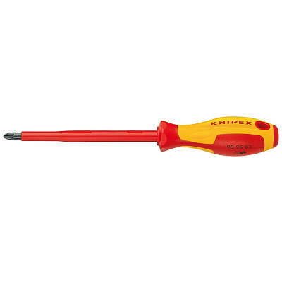 Отвертка KNIPEX VDE Pozidriv PZ4, длина стержня 200 мм, 320 мм, диэлектрическая, 2-компонентная рукоятка