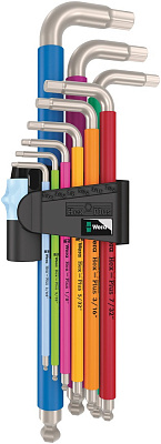 Набор Г-образных ключей WERA 3967/9 TX SXL Multicolour HF TORX Stainless 1 с фиксацией, нерж., 9 пр. TX 8/9/10/15/20/25/27/30/40