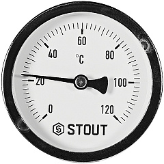 Термометр Stout биметаллический с погружной гильзой 75 мм, Dn 63 мм, 1/2 , 0...120С