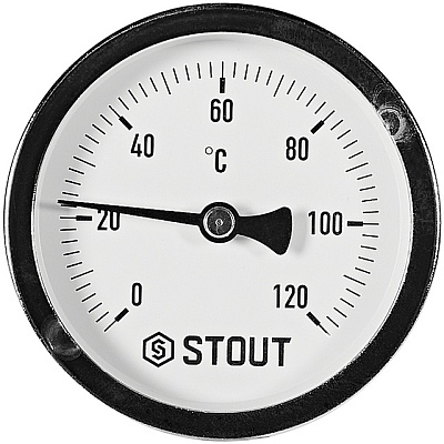 Термометр Stout биметаллический с погружной гильзой 75 мм, Dn 63 мм, 1/2 , 0...120С