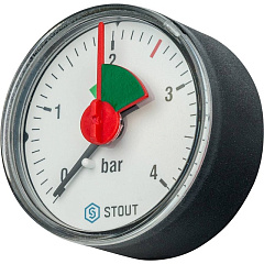 Манометр Stout аксиальный, 4 бар, 50 мм, 1/4, с указателем предела