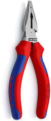 Плоскогубцы KNIPEX комб. острокон. с удл. губками, рез: провол. ср. d3мм, твёрд. d2мм, кабель d8мм, L-145 мм, чёрн., 2К ручки, страх. крепл., блист.