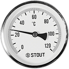 Термометр Stout биметаллический с погружной гильзой 100 мм, Dn 100 мм, 1/2 , 0...120С