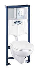 Система инсталляции Grohe Solido с подвесным унитазом Lecico Perth, 4 в 1, микролифт, панель Skate Air