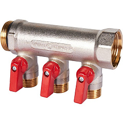 Коллектор Stout с шаровыми кранами 1x1/2 с 3 отводами, красный, SMB 6210 011203