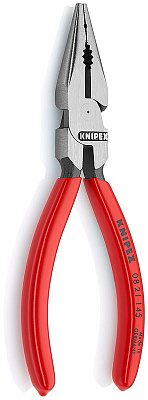 Плоскогубцы KNIPEX комб. острокон. с удл. губками, рез: провол. ср. d 3 мм, твёрд. d 2 мм, кабель d 8 мм, L-145 мм, чёрн., 1К ручки