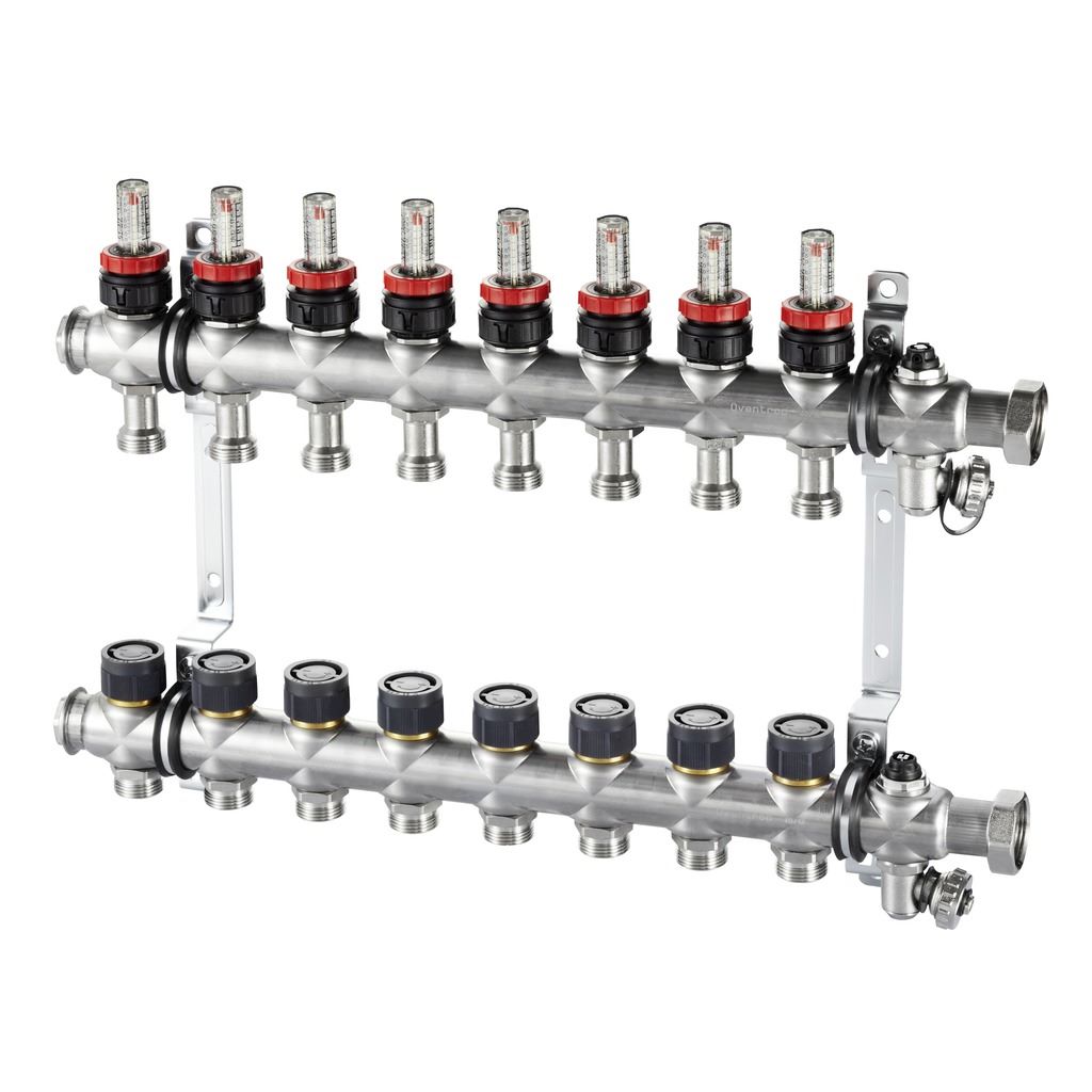 Коллектор Oventrop Multidis SF 4, нержавеющая сталь, 1 x 3/4 дюйма, с ротаметрами 0-5 л/мин. на подаче