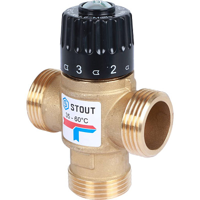 Клапан смесительный Stout термостатический для систем отопления и ГВС 1 НР 35-60С KV 1,6 м3/ч, SVM-0120-166025 Клапан смесительный Stout термостатический для систем отопления и ГВС 1 НР 35-60С KV 1,6 м3/ч, SVM-0120-166025
