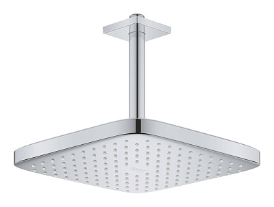 Верхний душ Grohe 26688000 Tempesta CUBE 250 , квадратный (низ-хром, верх-белый) + Душевой кронштейн потолочный 142 мм, хром