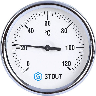 Термометр Stout биметаллический с погружной гильзой 100 мм , D80 мм, 0...120, 1/2