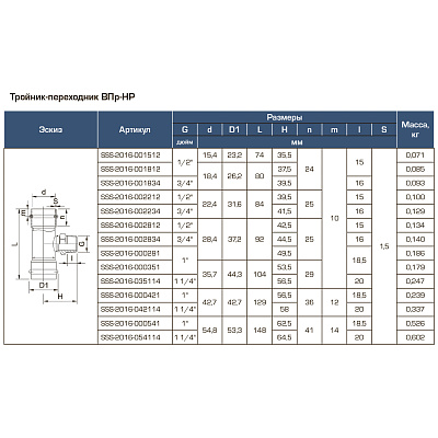 Тройник-переходник Stout из нержавеющей стали 54х11/4 ВПр-НР (SSS-2016-054114)
