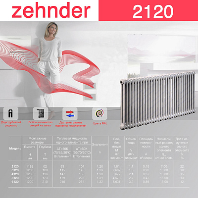 Стальной трубчатый радиатор отопления Zehnder 2120 / 1 секция
