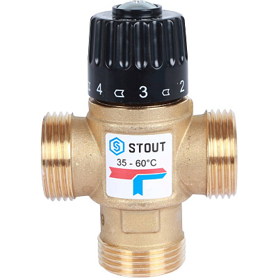 Клапан смесительный Stout термостатический для систем отопления и ГВС 1 НР 35-60С KV 1,6 м3/ч, SVM-0120-166025