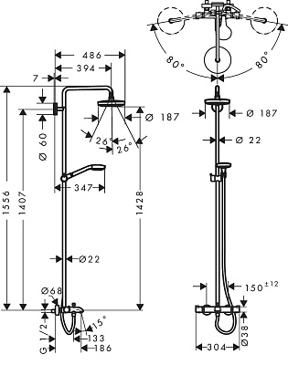 Душевая колонна Hansgrohe Croma Select S 180 2jet 27351400