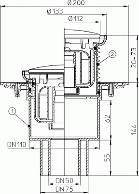 Трап HL 310NPr с круглой решёткой 112 мм