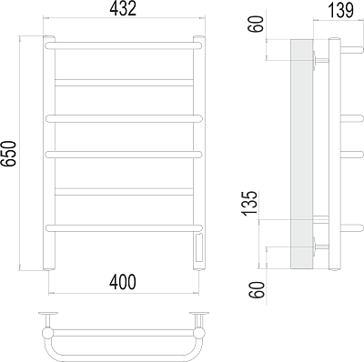 Электрический полотенцесушитель Terminus Евромикс П6 400х650 Электро (quick touch)