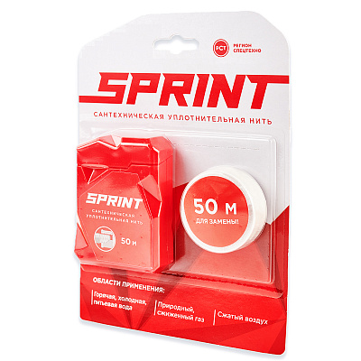 Уплотнительная нить Сантехмастер SPRINT сантехническая 50 метров бокс+50 метров катушка, блистер