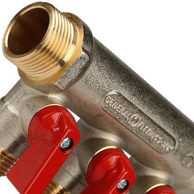 Коллектор Stout с шаровыми кранами 3/4x1/2 с 3 отводами, красный, SMB 6200 341203