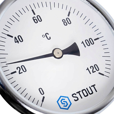 Термометр Stout биметаллический с погружной гильзой 100 мм , D100 мм, 0...120, 1/2