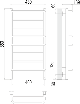 Электрический полотенцесушитель Terminus Евромикс квадро П8 400х850 Электро (quick touch)